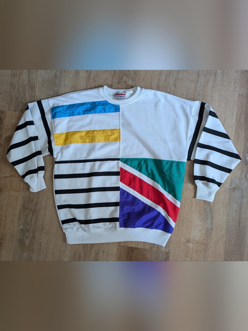 C.A Sport Vintage 80s Colorblock Striped Crewneck Sweater Medium